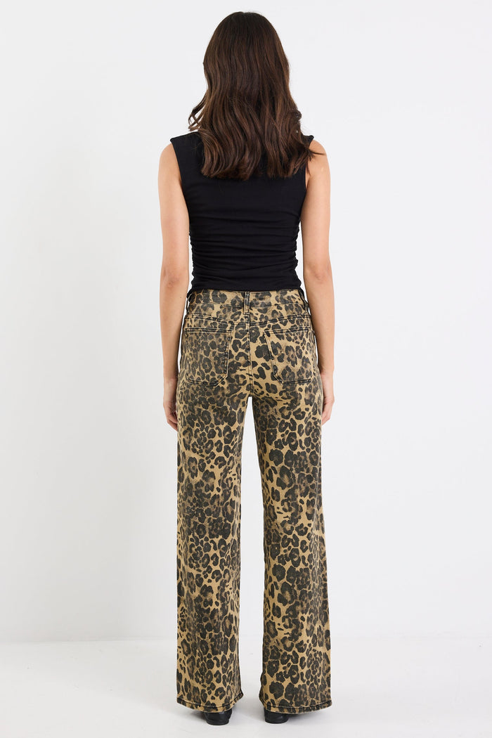 Richmond Leopard Mid Rise Wide Leg Jean