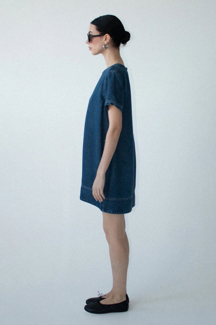 Roma Indigo Chambray Denim Cap Sleeve Midi Dress