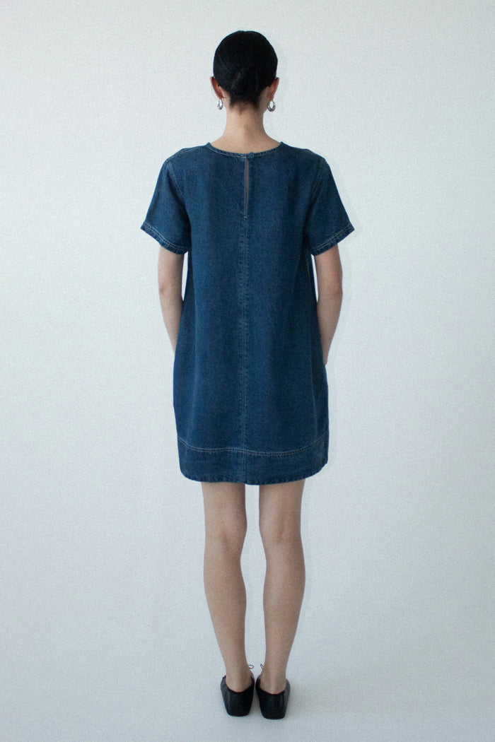 Roma Indigo Chambray Denim Cap Sleeve Midi Dress