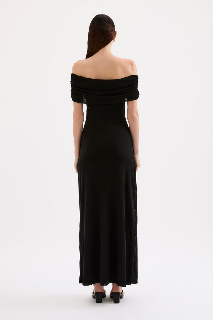 Rue Black Mesh Off Shoulder SS Midi Dress