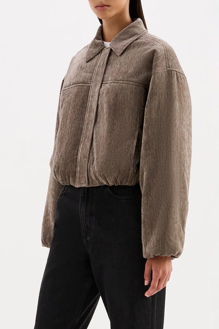 Sabina Driftwood Taupe Faux Suede Collared Bomber