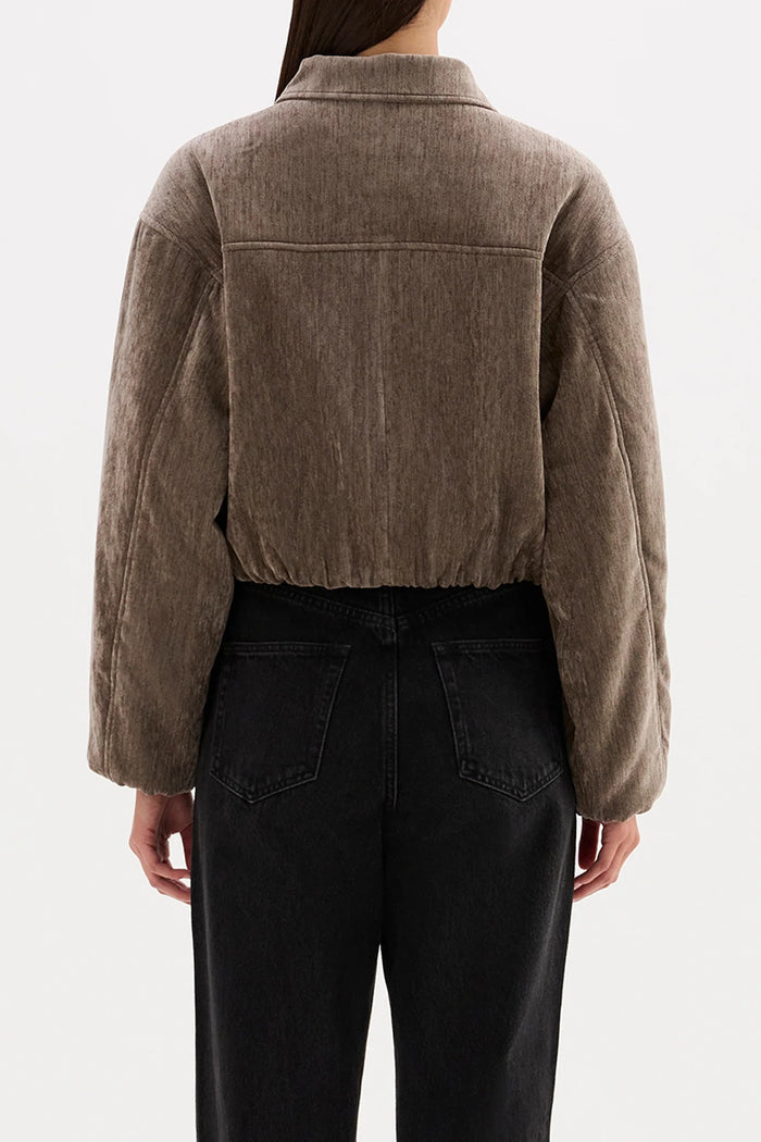Sabina Driftwood Taupe Faux Suede Collared Bomber
