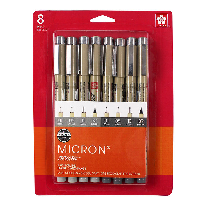 Sakura Pigma Micron Pen - Light Cool Gray, Cool Gray Set of 8 - Clearance