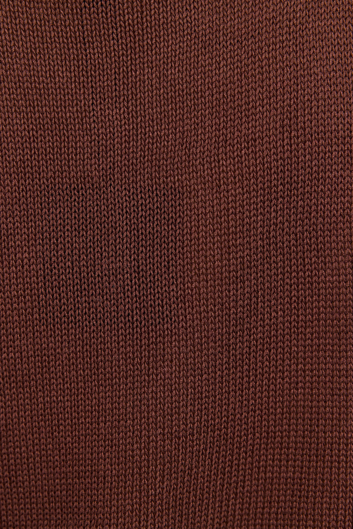 A close-up of a dark brown ribbed knit fabric texture.