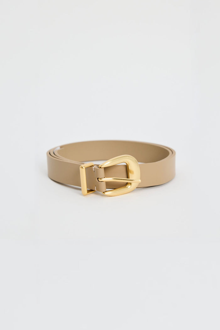 Sand Gold Buckle Leather Belt