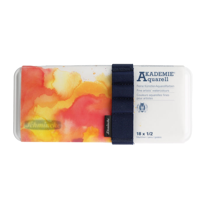 Schmincke Akademie Aquarell Set of 18 x 1/2 Pans with Brush Band