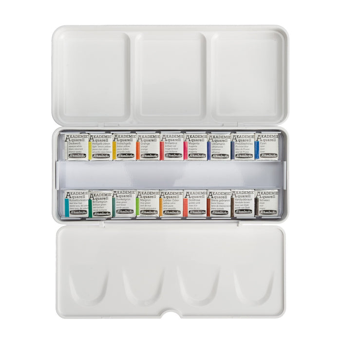 Schmincke Akademie Aquarell Set of 18 x 1/2 Pans with Brush Band