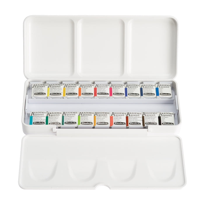 Schmincke Akademie Aquarell Set of 18 x 1/2 Pans with Brush Band
