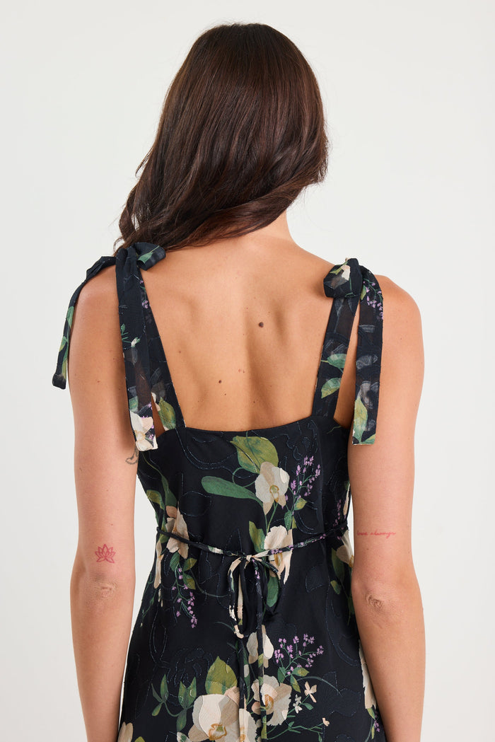 Serenade Black and Blush Floral Tie Straps Slip Maxi Dress