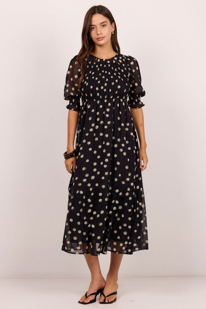 Showcase Black Polka Dot Georgette Puff Sleeve Maxi Dress