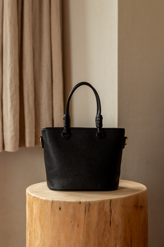 Siena Black PU Leather Small Knot Top Handle Bag