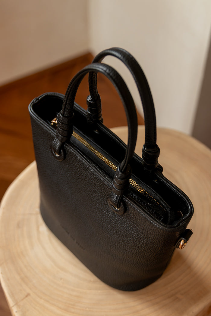 Siena Black PU Leather Small Knot Top Handle Bag