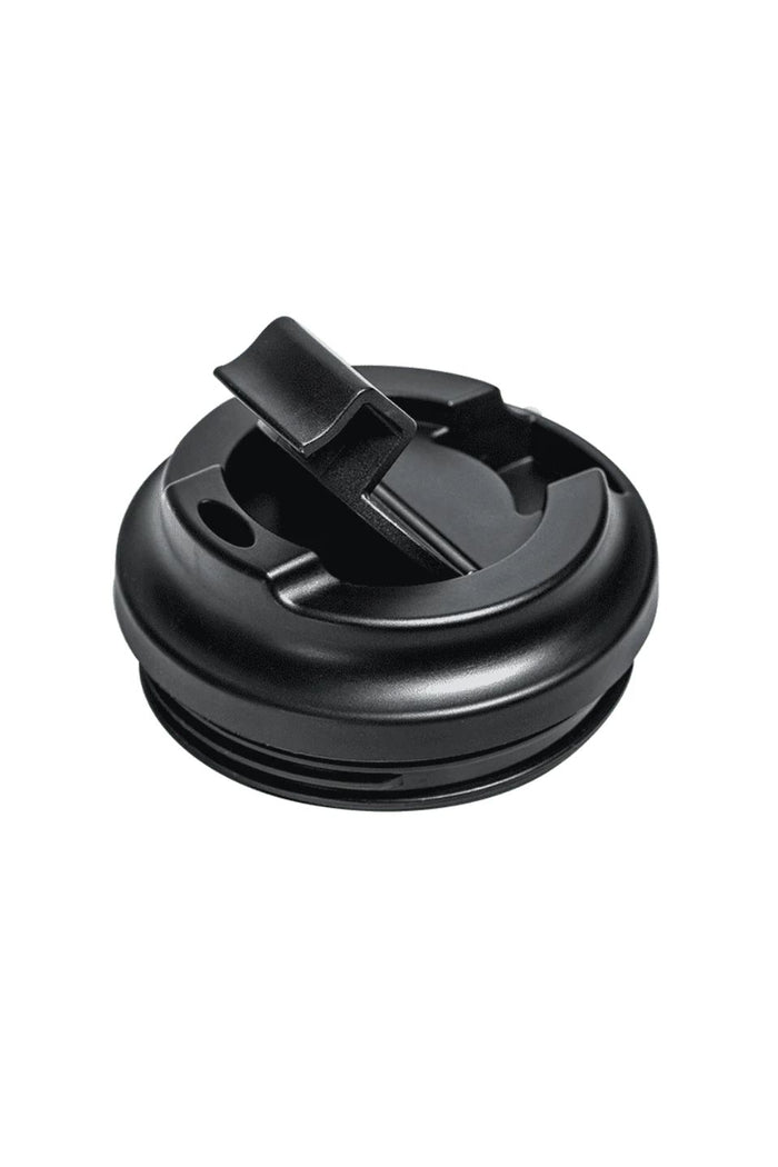 Black plastic lid on a white background