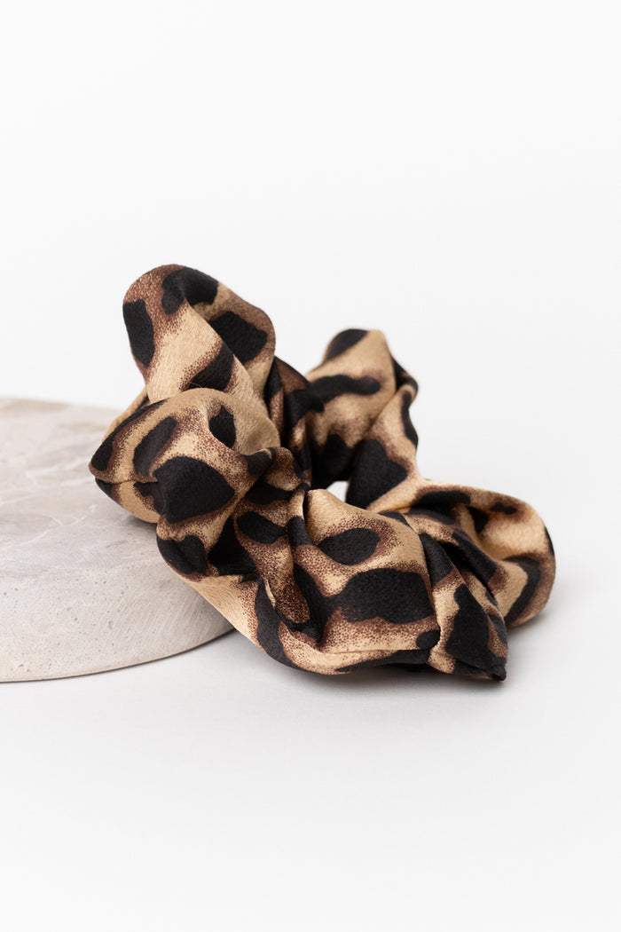 Single Large Leopard Satin Scrunchie