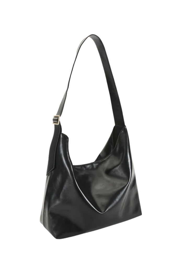 Sisa Black Shine Slouch Shoulder Bag