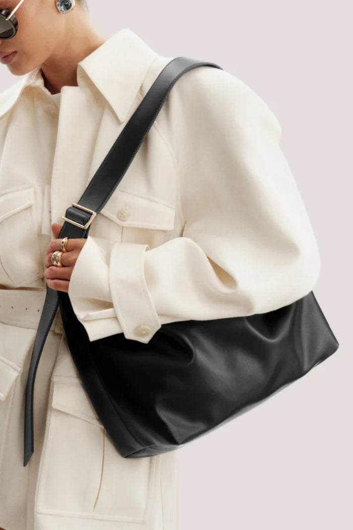 Sisa Black Shine Slouch Shoulder Bag