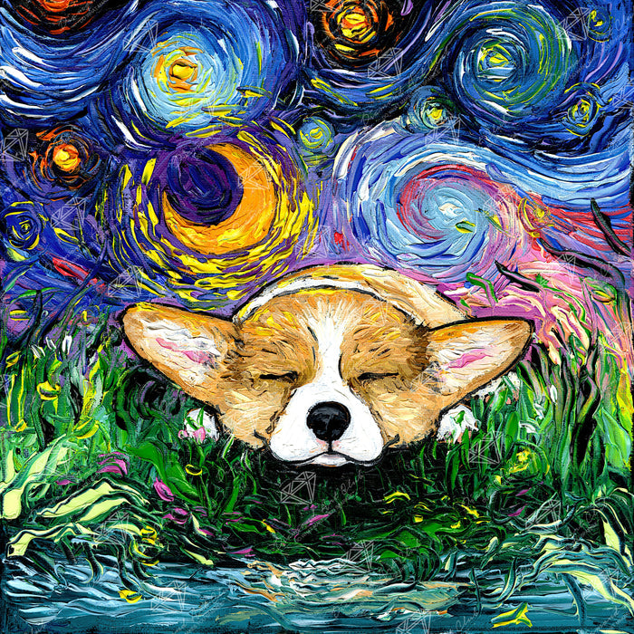Diamond Painting Sleepy Corgi Night 22" x 22" (55.8cm x 55.8cm) / Square with 68 Colors including 2 ABs and 3 Fairy Dust Diamonds / 50,176