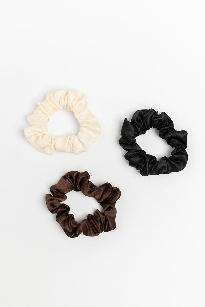 Small Black, Ivory, Chocolate Set of 3 Scrunchies