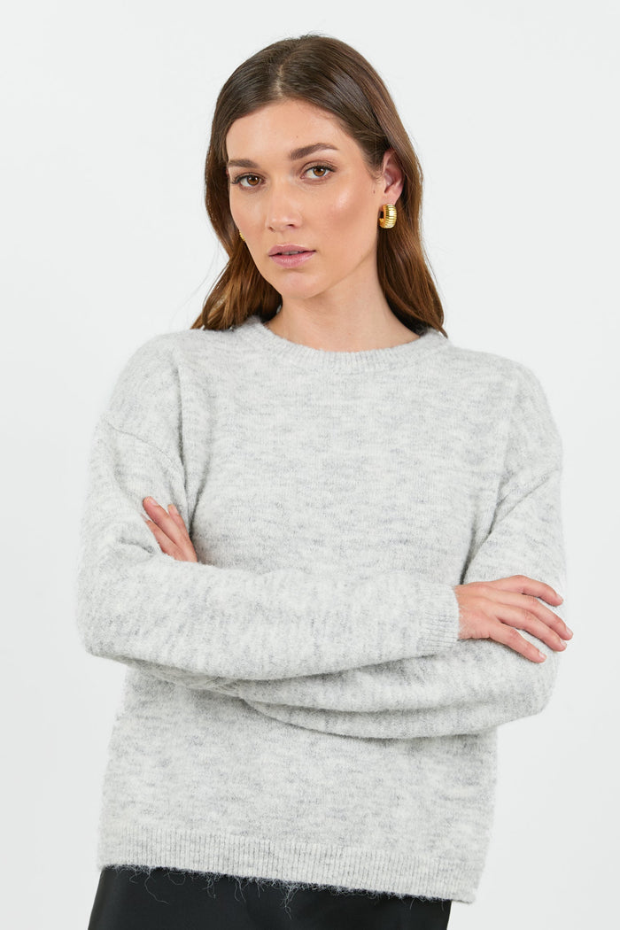 Snowlight Light Grey Marle Fluffy Long Sleeve Crewneck Jumper