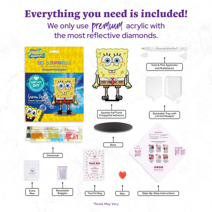 Diamond Painting Sparkle Pals™ - Classic SpongeBob 4.0" x 5.5" (10.4cm x 14.1cm) / Round with 8 Colors Including 1 AB and 1 Fairy Dust Diamond / 705