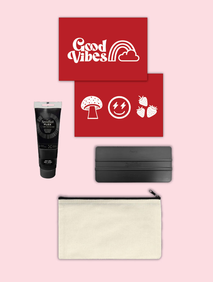 Speedball DIY Screen Printing Kit, contents laid out