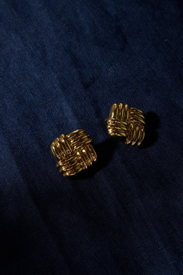Square Weave 14k Gold Plate Stud Earring