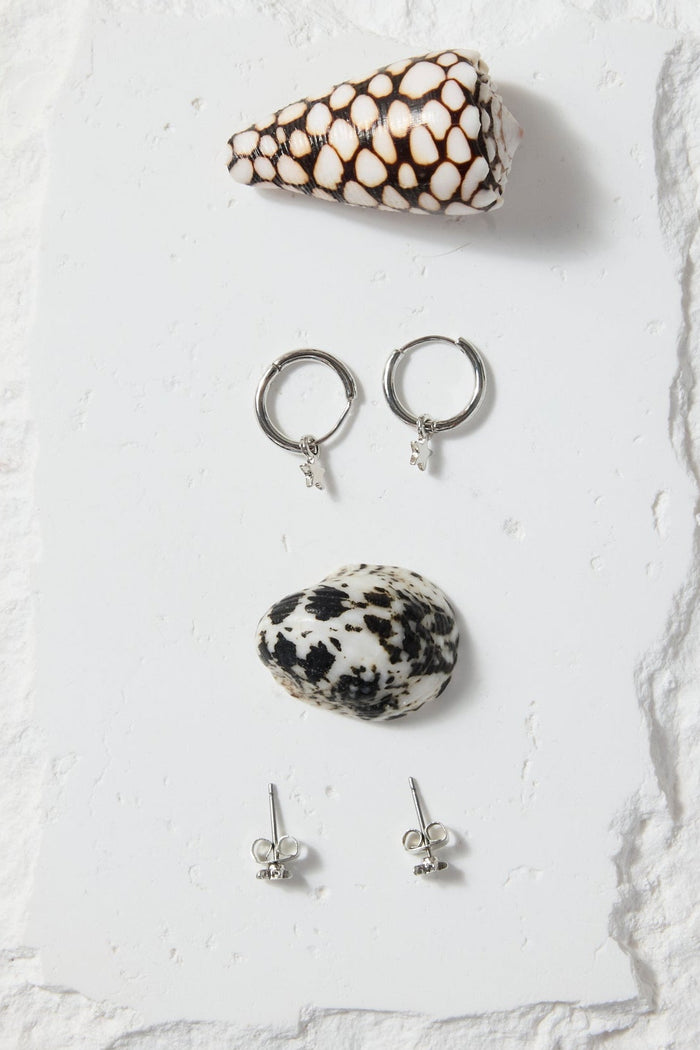 Star Sleeper Stud Set Rhodium Earrings