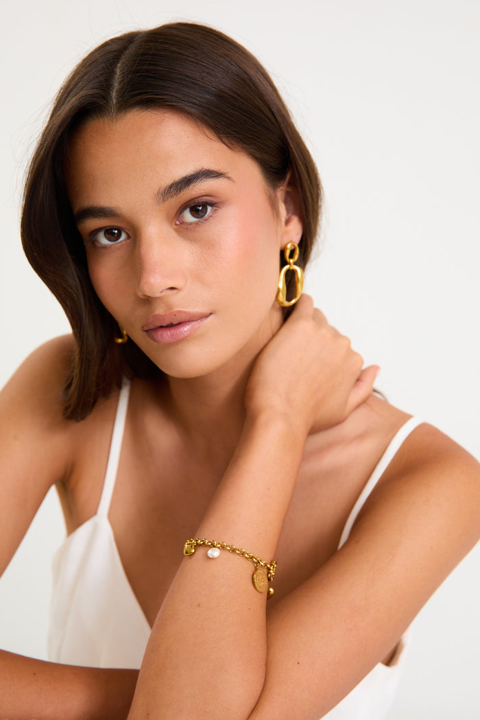 State Oval Link Gold Earrings