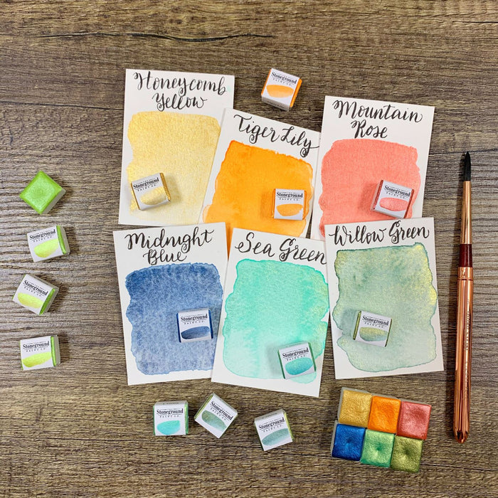 Stoneground Watercolour Half Pan Set of 6 - Pearlescent Sea To Sky Palette
