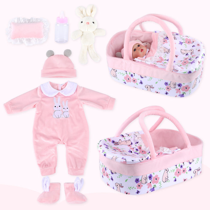 [Suitable for 17-22'' Dolls] Babeside Reborn Baby Essentials-8pcs Set Pink Rabbit