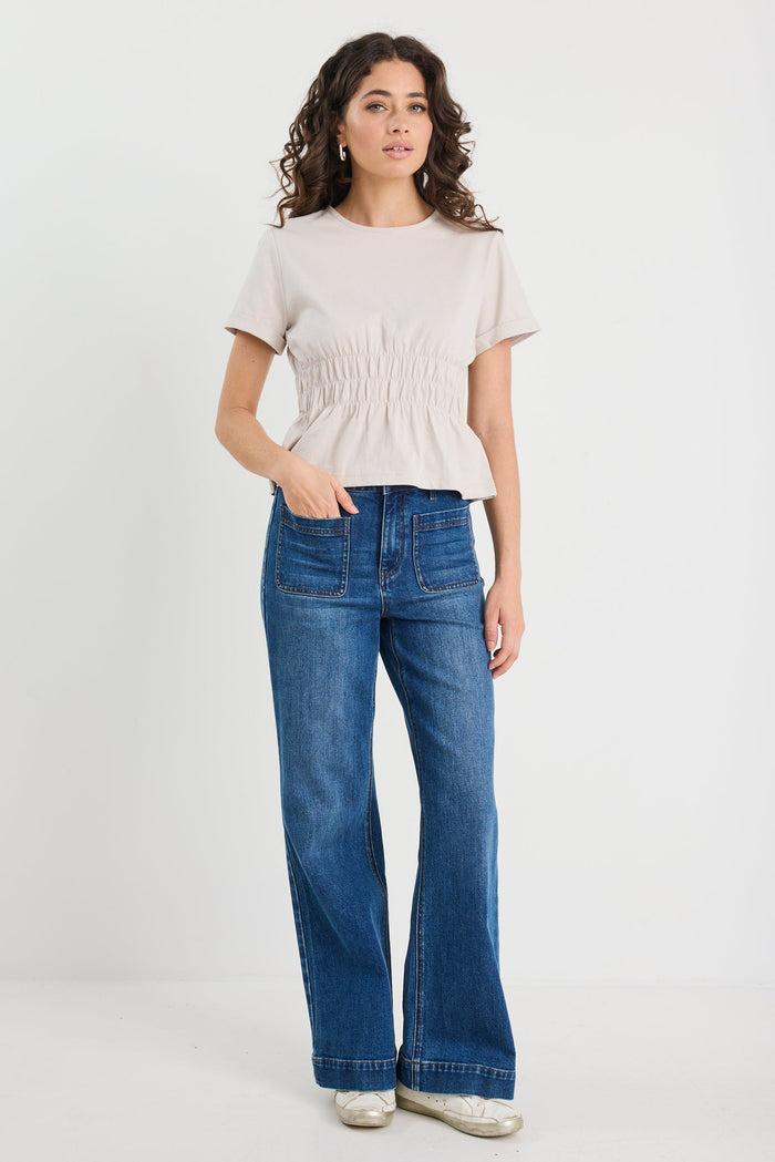 Svelte Stone Shirred Detail SS Tee