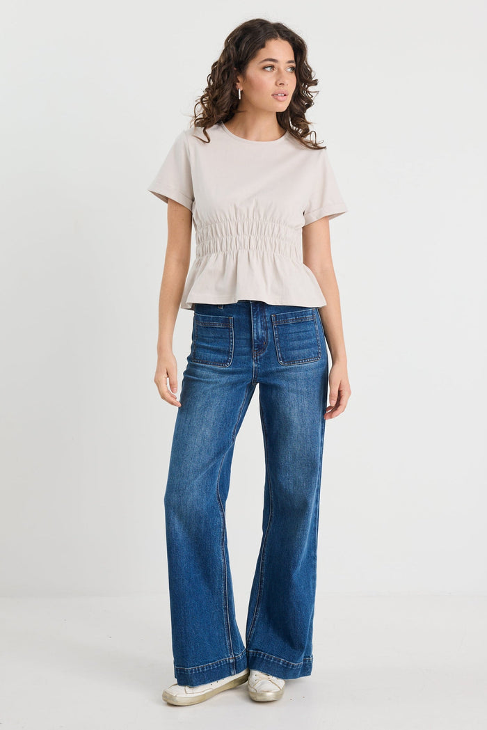 Svelte Stone Shirred Detail SS Tee