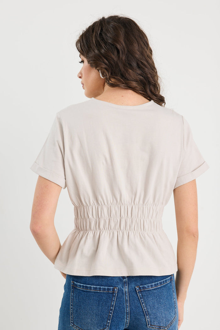 Svelte Stone Shirred Detail SS Tee