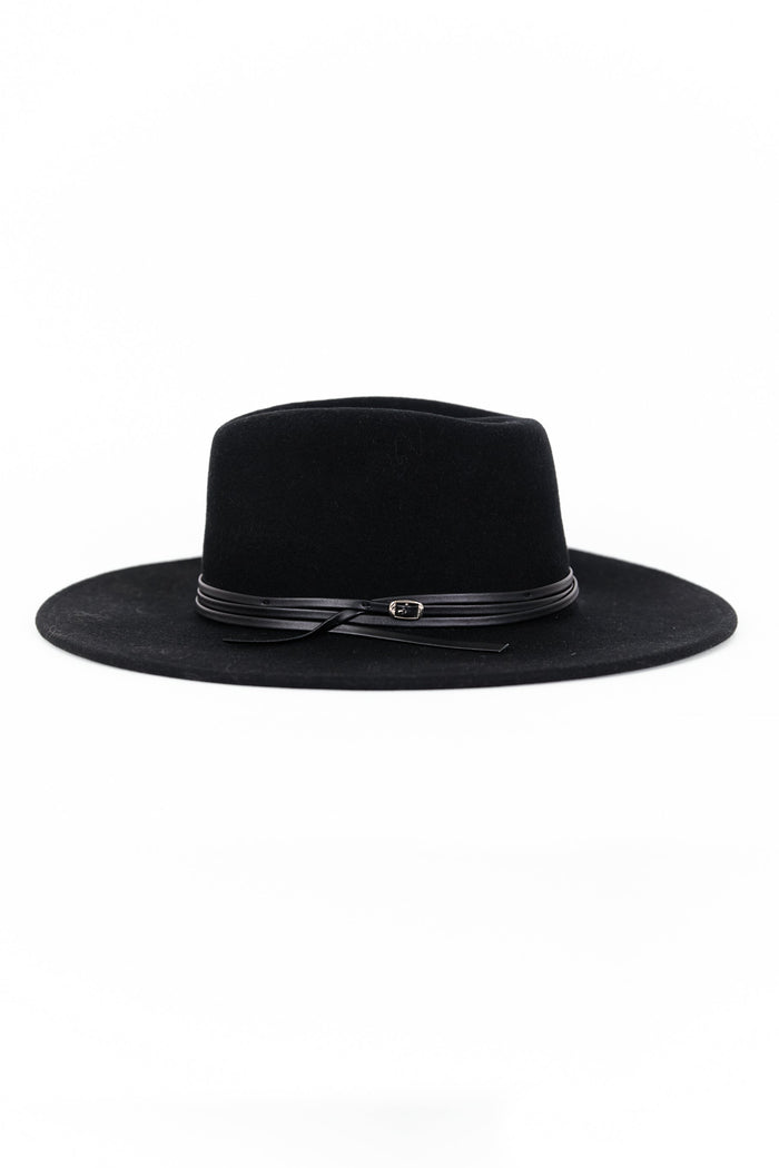 Tessa Black Stacked Trim Panama Adjustable Wool Hat