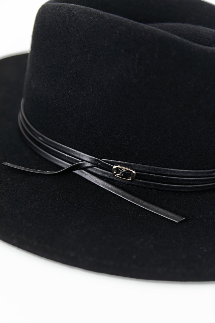 Tessa Black Stacked Trim Panama Adjustable Wool Hat