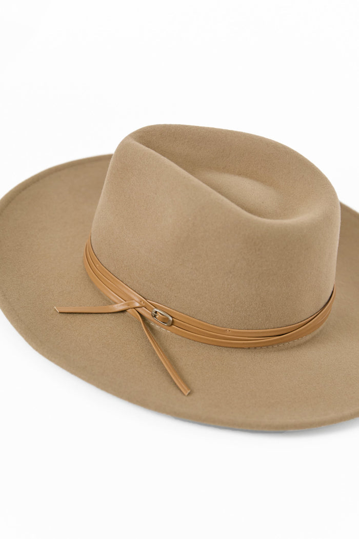 Tessa Taupe Stacked Trim Panama Adjustable Wool Hat