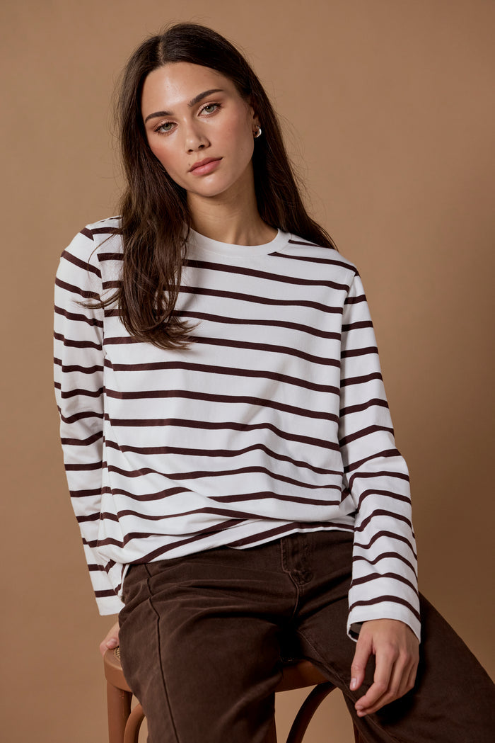 Tether Chocolate White Stripe LS Boxy Tee