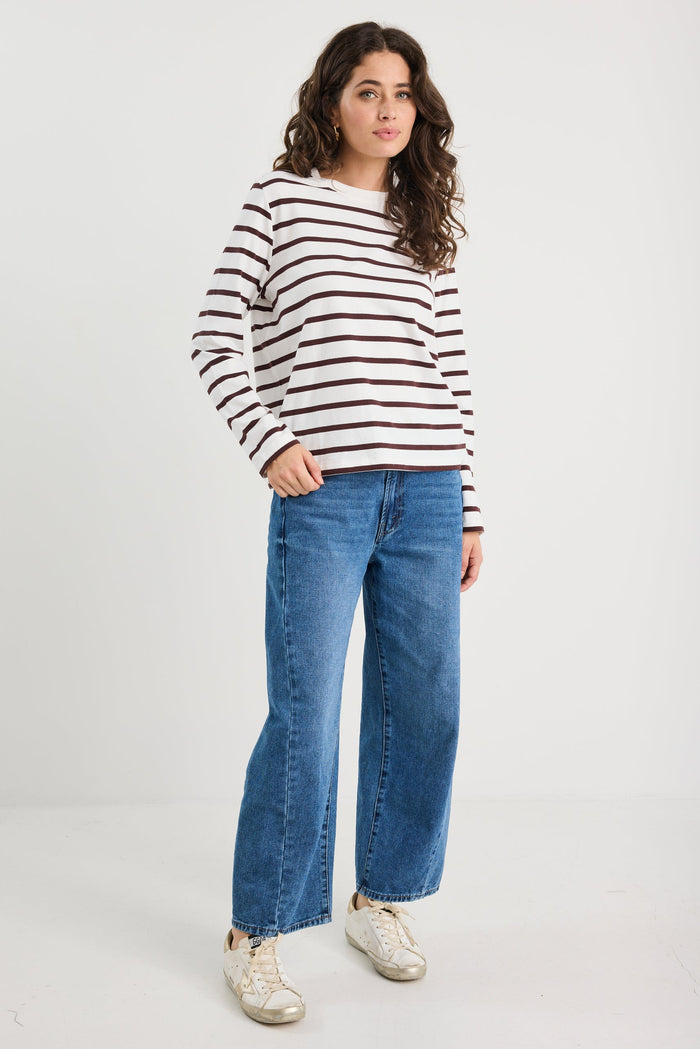 Tether Chocolate White Stripe LS Boxy Tee