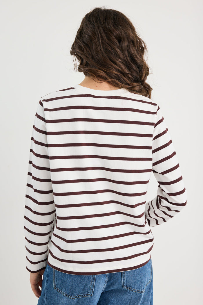 Tether Chocolate White Stripe LS Boxy Tee