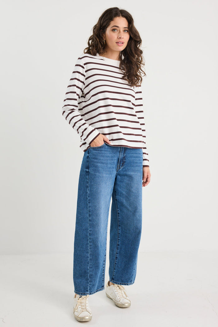 Tether Chocolate White Stripe LS Boxy Tee