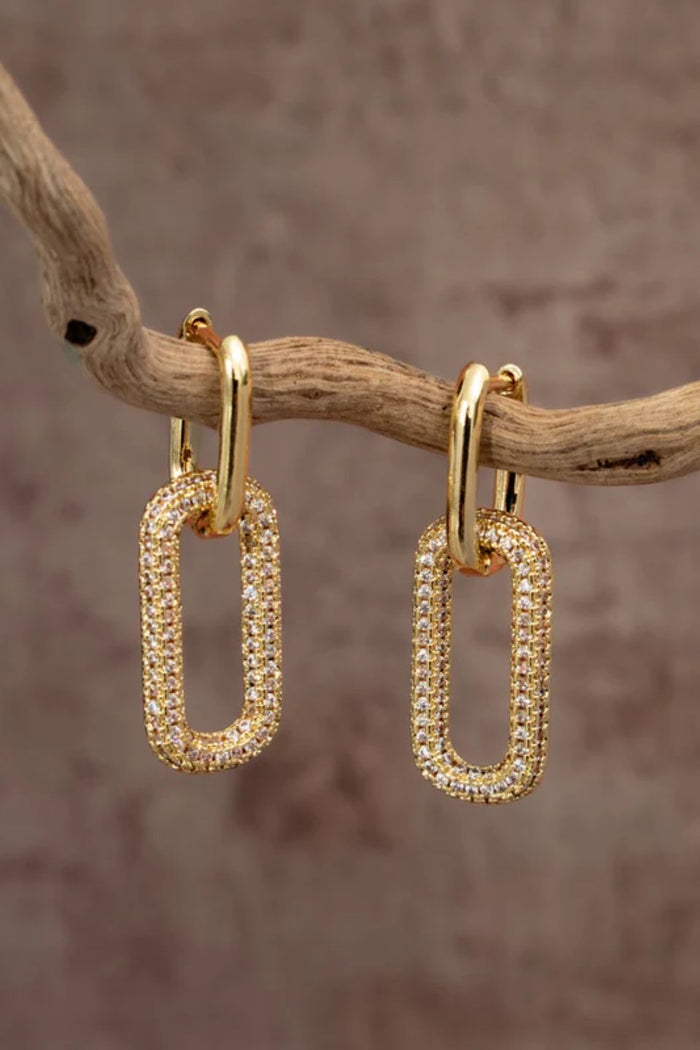 The Madison Gold Sparkle Rectangle Double Hoop Earring