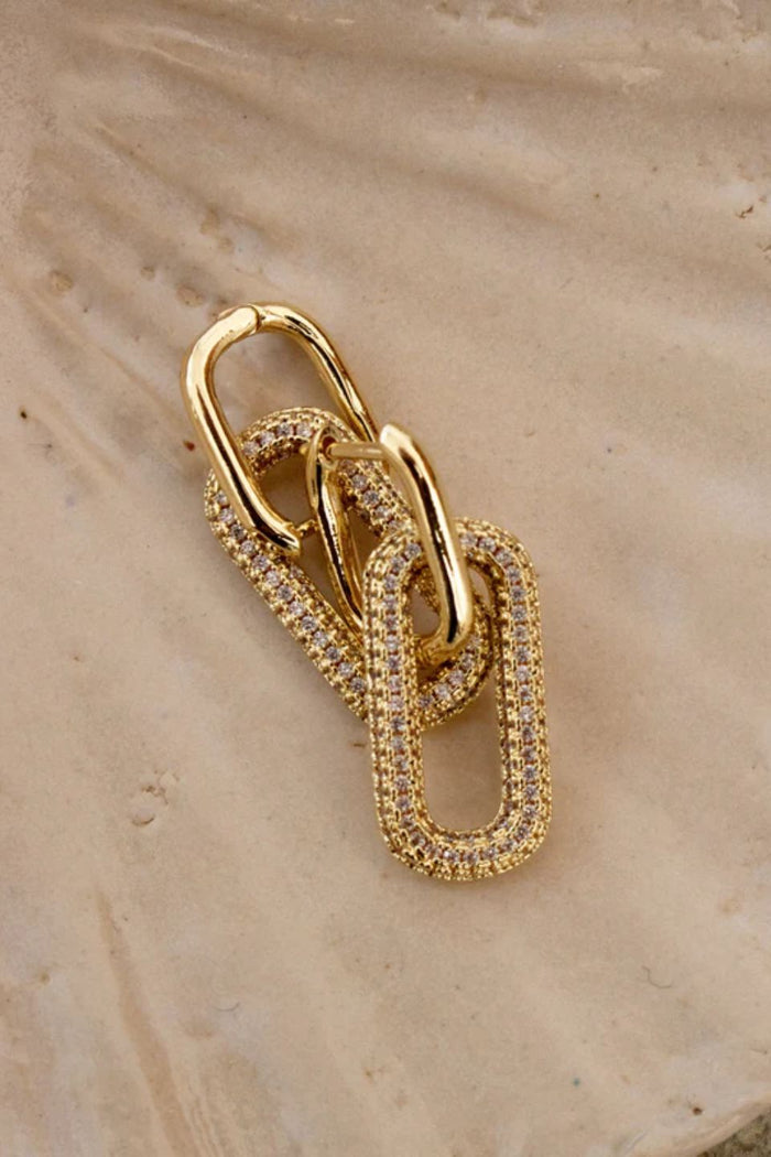 The Madison Gold Sparkle Rectangle Double Hoop Earring