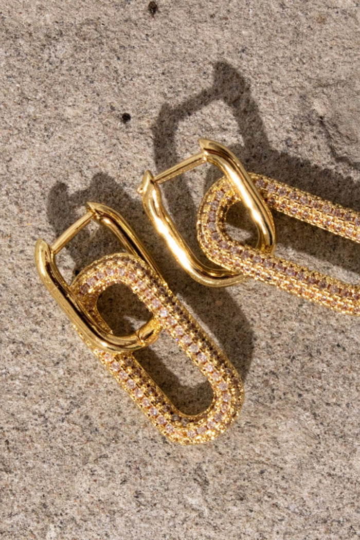 The Madison Gold Sparkle Rectangle Double Hoop Earring