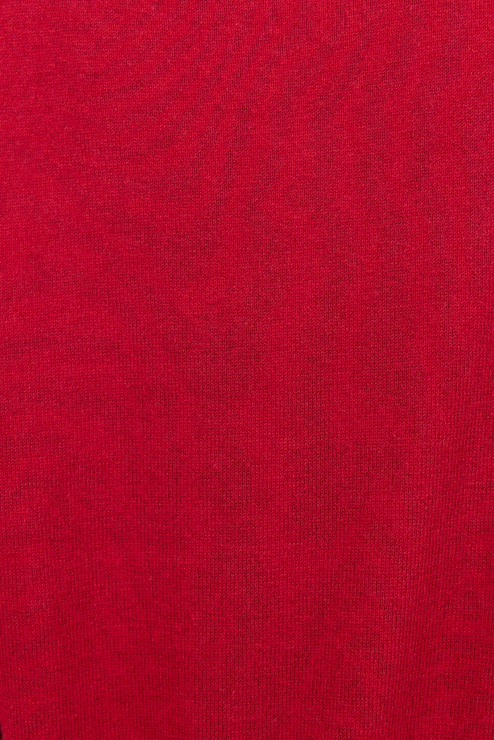 A close-up of a solid red knit fabric texture, filling the entire frame.
