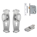 TradCo Bungalow Door Knob Long Backplate Entrance Set with High Security Lock Satin Chrome 0870KENTREURO57KK - The Blue Space