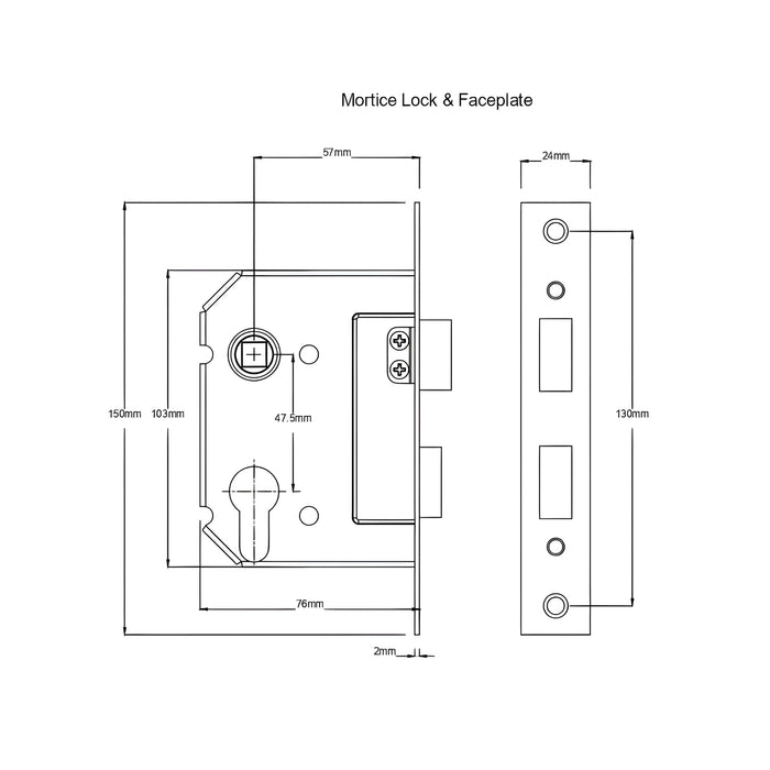 Mortice Lock TradCo Milton Door Knob Long Backplate Entrance Set with High Security Lock Satin Chrome 0736KENTREURO57KK - The Blue Space