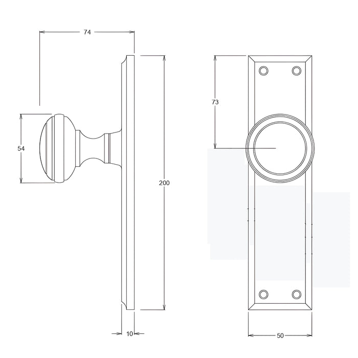 Line Drawing TradCo Milton Door Knob Long Backplate Passage Set Matte Black 6450KPASS60 - The Blue Space
