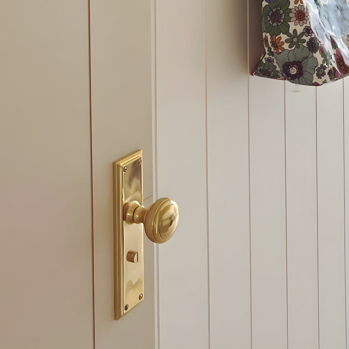 Lifestyle TradCo Milton Door Knob Long Backplate Privacy Set Polished Brass 0720KPRIV60 - The Blue Space