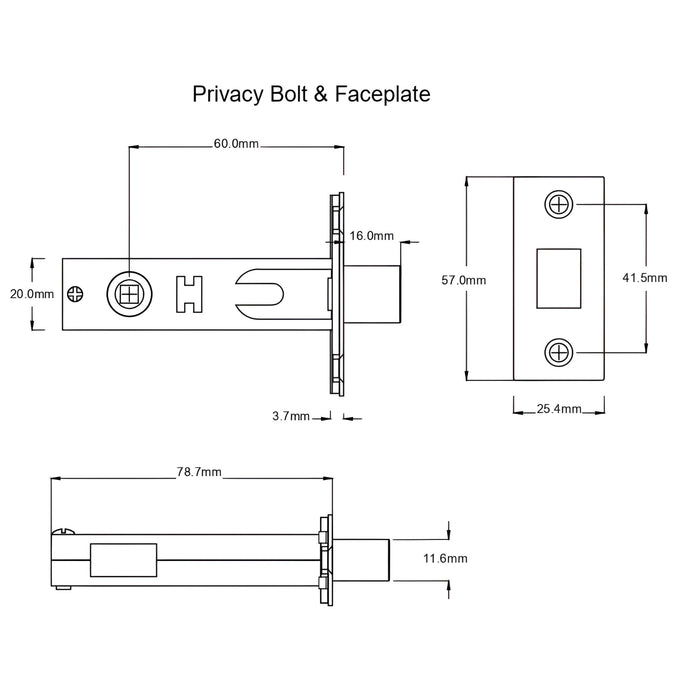 Privacy Bolt TradCo Milton Lever Long Backplate Privacy Set Matte Black 9610KPRIV60 - The Blue Space
