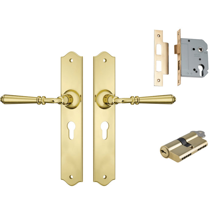 TradCo Reims Lever Long Backplate Entrance Set with High Security Lock Polished Brass 0771KENTREURO57KK - The Blue Space